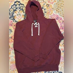 Burgundy and white lace-up hoodie